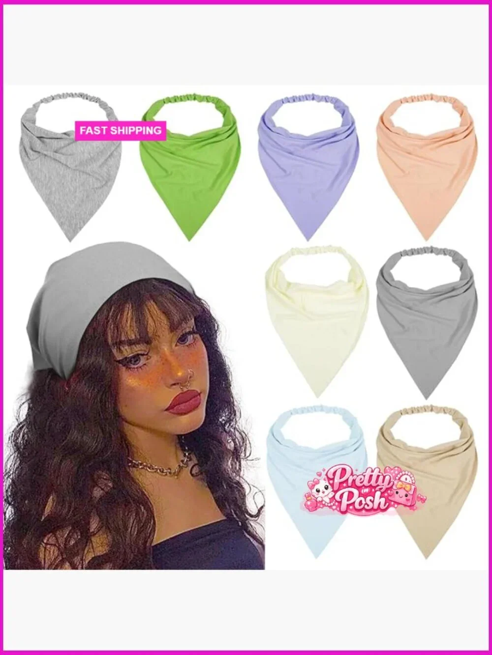 Cotton Polyester Non Slip Elastic Triangle Hair Scarf Headband Set